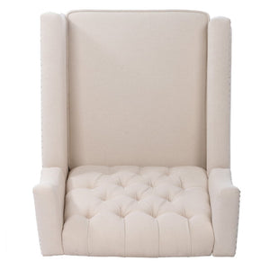 English Elm 27.16" Wide Wingback Manual Recliner with Tufted High Back and Nail Head Trim Beige W680P451417