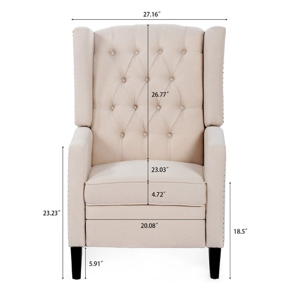 English Elm 27.16" Wide Wingback Manual Recliner with Tufted High Back and Nail Head Trim Beige W680P451417