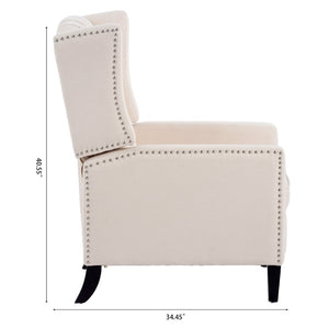 English Elm 27.16" Wide Wingback Manual Recliner with Tufted High Back and Nail Head Trim Beige W680P451417