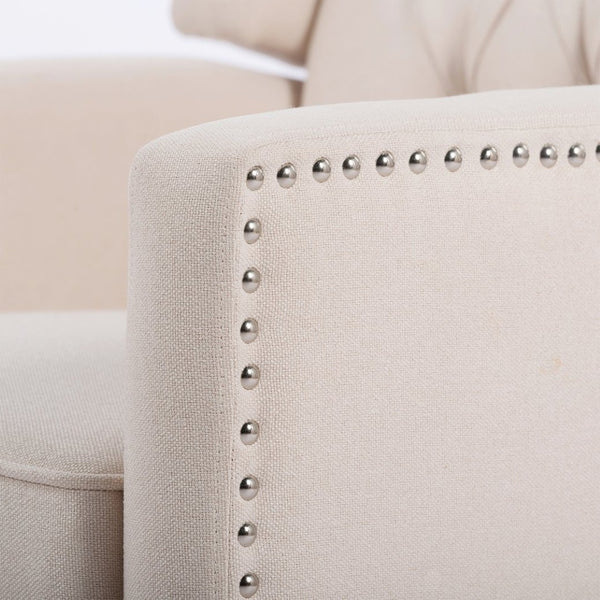 English Elm 27.16" Wide Wingback Manual Recliner with Tufted High Back and Nail Head Trim Beige W680P451417