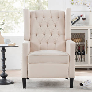 English Elm 27.16" Wide Wingback Manual Recliner with Tufted High Back and Nail Head Trim Beige W680P451417