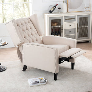 English Elm 27.16" Wide Wingback Manual Recliner with Tufted High Back and Nail Head Trim Beige W680P451417