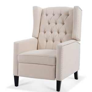 English Elm 27.16" Wide Wingback Manual Recliner with Tufted High Back and Nail Head Trim Beige W680P451417