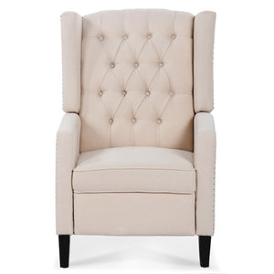 English Elm 27.16" Wide Wingback Manual Recliner with Tufted High Back and Nail Head Trim Beige W680P451417