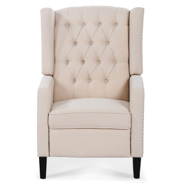 English Elm 27.16" Wide Wingback Manual Recliner with Tufted High Back and Nail Head Trim Beige W680P451417