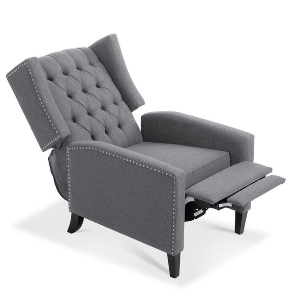 English Elm 27.16" Wide Wingback Manual Recliner with Tufted High Back and Nail Head Trim Grey W680P451419