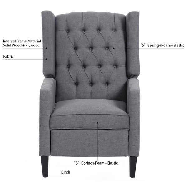 English Elm 27.16" Wide Wingback Manual Recliner with Tufted High Back and Nail Head Trim Grey W680P451419