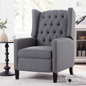 English Elm 27.16" Wide Wingback Manual Recliner with Tufted High Back and Nail Head Trim Grey W680P451419