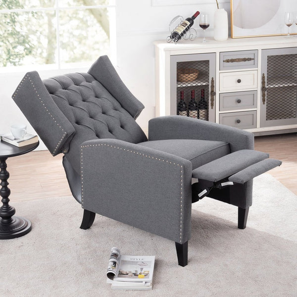 English Elm 27.16" Wide Wingback Manual Recliner with Tufted High Back and Nail Head Trim Grey W680P451419