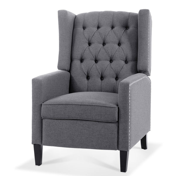 English Elm 27.16" Wide Wingback Manual Recliner with Tufted High Back and Nail Head Trim Grey W680P451419