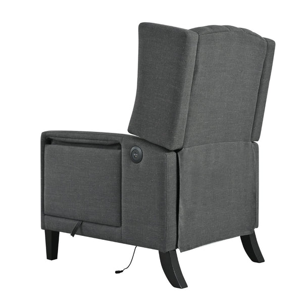 English Elm Manual Pushback Wingback Recliner with Folding Tray Usb Port Solid Wood Mid Century Dark Gray W680P451423