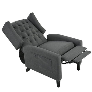 English Elm Manual Pushback Wingback Recliner with Folding Tray Usb Port Solid Wood Mid Century Dark Gray W680P451423