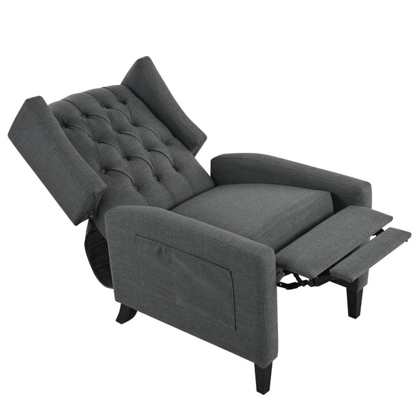 English Elm Manual Pushback Wingback Recliner with Folding Tray Usb Port Solid Wood Mid Century Dark Gray W680P451423