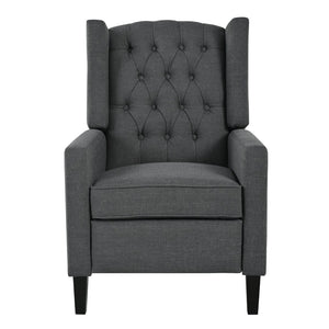 English Elm Manual Pushback Wingback Recliner with Folding Tray Usb Port Solid Wood Mid Century Dark Gray W680P451423