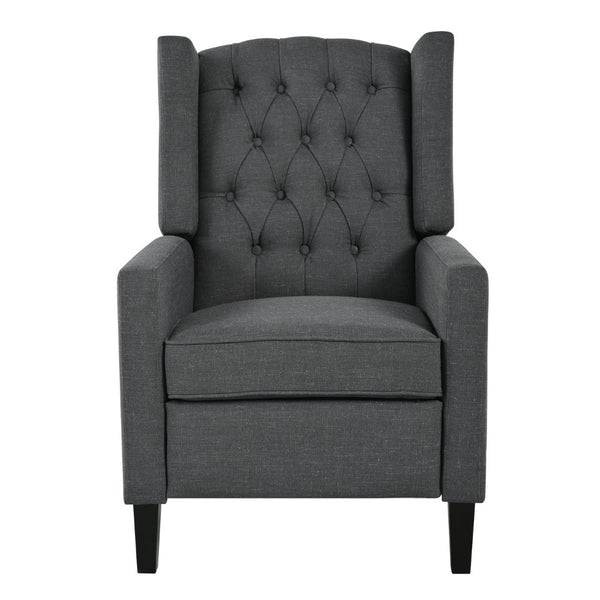 English Elm Manual Pushback Wingback Recliner with Folding Tray Usb Port Solid Wood Mid Century Dark Gray W680P451423