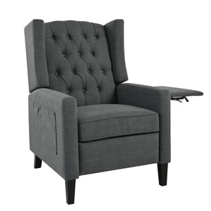 English Elm Manual Pushback Wingback Recliner with Folding Tray Usb Port Solid Wood Mid Century Dark Gray W680P451423