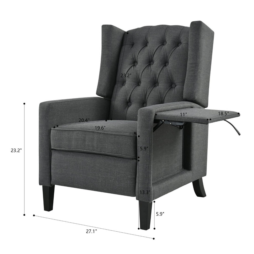English Elm Manual Pushback Wingback Recliner with Folding Tray Usb Port Solid Wood Mid Century Dark Gray W680P451423