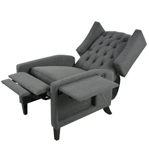 English Elm Manual Pushback Wingback Recliner with Folding Tray Usb Port Solid Wood Mid Century Dark Gray W680P451423