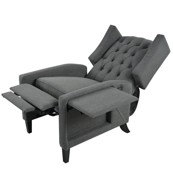 English Elm Manual Pushback Wingback Recliner with Folding Tray Usb Port Solid Wood Mid Century Dark Gray W680P451423