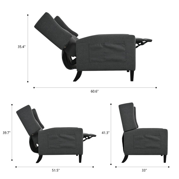 English Elm Manual Pushback Wingback Recliner with Folding Tray Usb Port Solid Wood Mid Century Dark Gray W680P451423