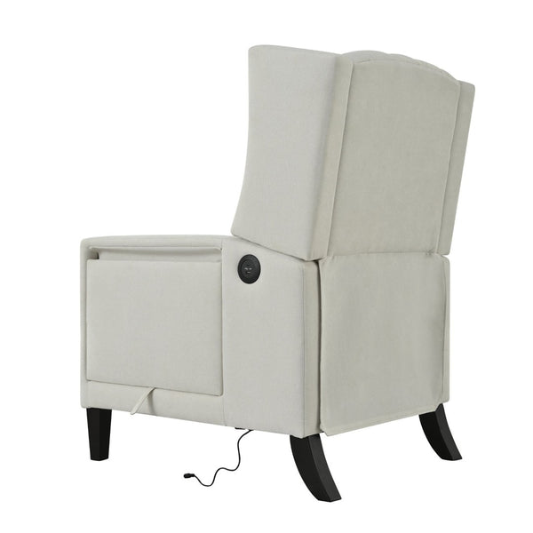 English Elm Manual Pushback Wingback Recliner with Folding Tray Usb Port Solid Wood Mid Century Beige W680P451426