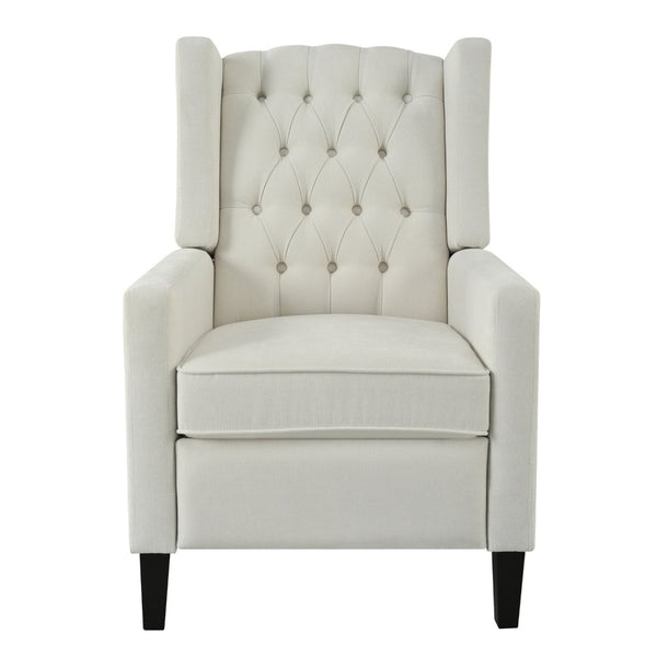 English Elm Manual Pushback Wingback Recliner with Folding Tray Usb Port Solid Wood Mid Century Beige W680P451426