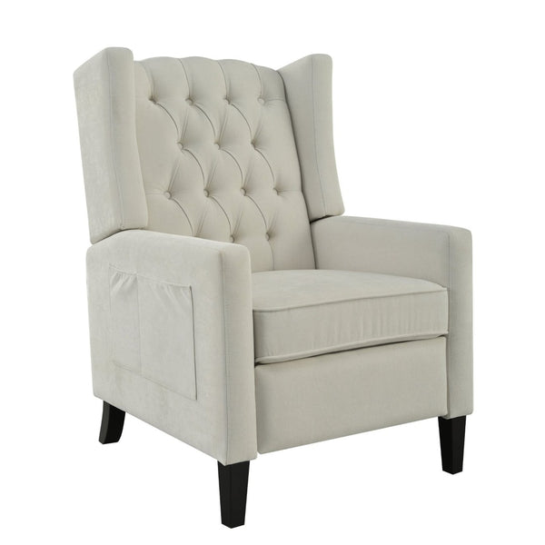 English Elm Manual Pushback Wingback Recliner with Folding Tray Usb Port Solid Wood Mid Century Beige W680P451426