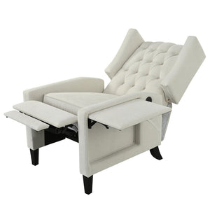 English Elm Manual Pushback Wingback Recliner with Folding Tray Usb Port Solid Wood Mid Century Beige W680P451426