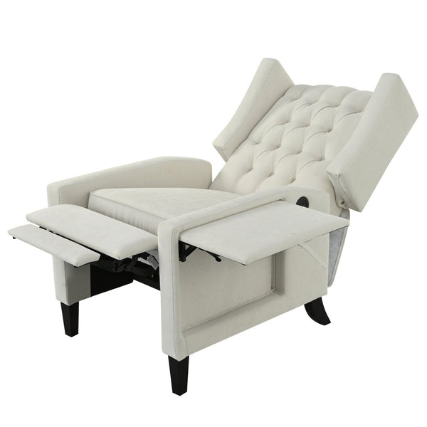 English Elm Manual Pushback Wingback Recliner with Folding Tray Usb Port Solid Wood Mid Century Beige W680P451426