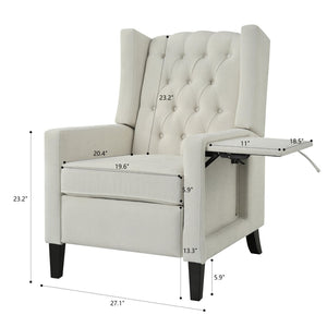 English Elm Manual Pushback Wingback Recliner with Folding Tray Usb Port Solid Wood Mid Century Beige W680P451426