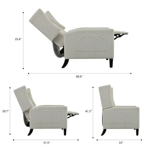 English Elm Manual Pushback Wingback Recliner with Folding Tray Usb Port Solid Wood Mid Century Beige W680P451426