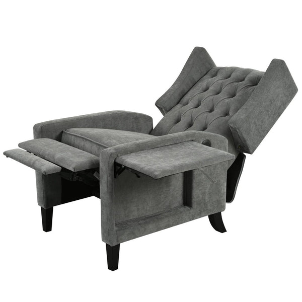 English Elm Manual Pushback Wingback Recliner with Folding Tray Usb Port Solid Wood Mid Century Gray W680P451438