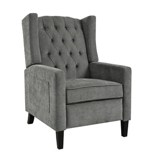 English Elm Manual Pushback Wingback Recliner with Folding Tray Usb Port Solid Wood Mid Century Gray W680P451438