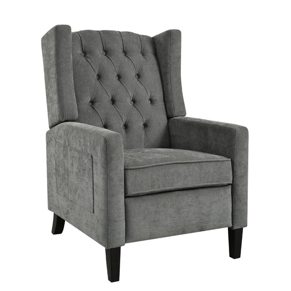 English Elm Manual Pushback Wingback Recliner with Folding Tray Usb Port Solid Wood Mid Century Gray W680P451438