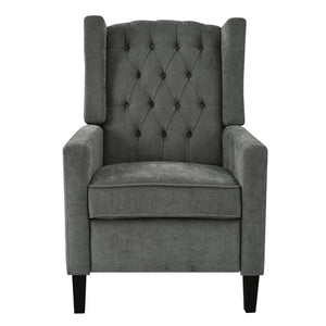 English Elm Manual Pushback Wingback Recliner with Folding Tray Usb Port Solid Wood Mid Century Gray W680P451438