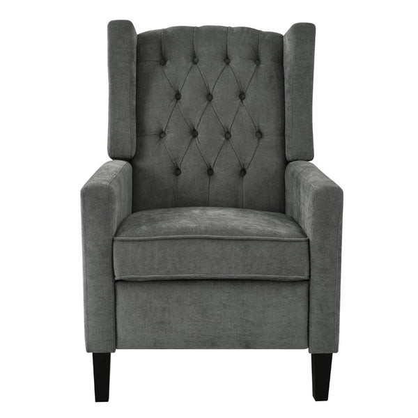 English Elm Manual Pushback Wingback Recliner with Folding Tray Usb Port Solid Wood Mid Century Gray W680P451438