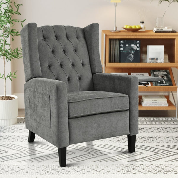 English Elm Manual Pushback Wingback Recliner with Folding Tray Usb Port Solid Wood Mid Century Gray W680P451438