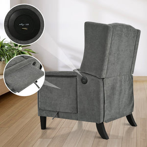 English Elm Manual Pushback Wingback Recliner with Folding Tray Usb Port Solid Wood Mid Century Gray W680P451438