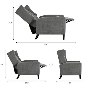 English Elm Manual Pushback Wingback Recliner with Folding Tray Usb Port Solid Wood Mid Century Gray W680P451438