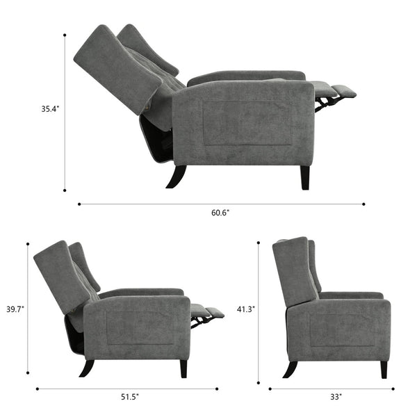 English Elm Manual Pushback Wingback Recliner with Folding Tray Usb Port Solid Wood Mid Century Gray W680P451438