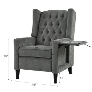 English Elm Manual Pushback Wingback Recliner with Folding Tray Usb Port Solid Wood Mid Century Gray W680P451438