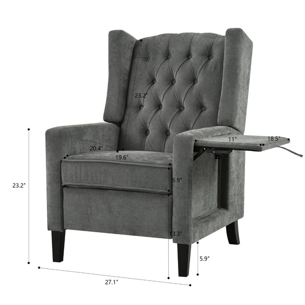 English Elm Manual Pushback Wingback Recliner with Folding Tray Usb Port Solid Wood Mid Century Gray W680P451438
