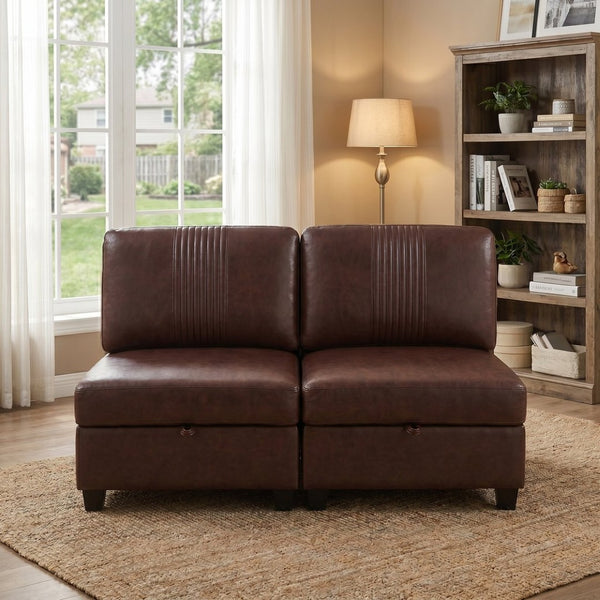 English Elm Flexible Pu Modular Loveseat with Hidden Storage Sleeper for Living Room Spaces Dark Brown W680P465891