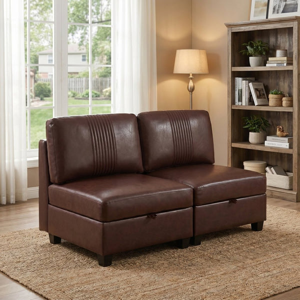 English Elm Flexible Pu Modular Loveseat with Hidden Storage Sleeper for Living Room Spaces Dark Brown W680P465891