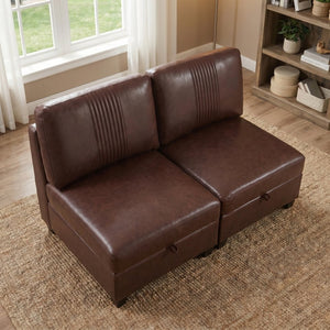 English Elm Flexible Pu Modular Loveseat with Hidden Storage Sleeper for Living Room Spaces Dark Brown W680P465891