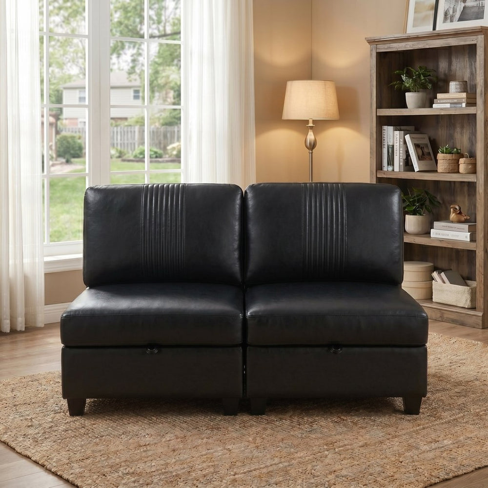 English Elm Flexible Pu Modular Loveseat with Hidden Storage Sleeper for Living Room Spaces Black W680P465895