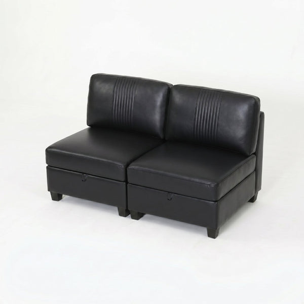English Elm Flexible Pu Modular Loveseat with Hidden Storage Sleeper for Living Room Spaces Black W680P465895