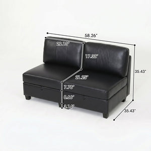 English Elm Flexible Pu Modular Loveseat with Hidden Storage Sleeper for Living Room Spaces Black W680P465895