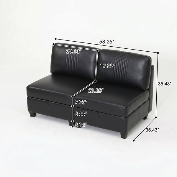English Elm Flexible Pu Modular Loveseat with Hidden Storage Sleeper for Living Room Spaces Black W680P465895