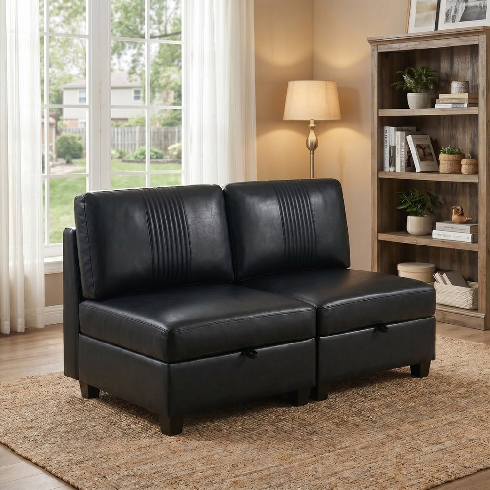 English Elm Flexible Pu Modular Loveseat with Hidden Storage Sleeper for Living Room Spaces Black W680P465895